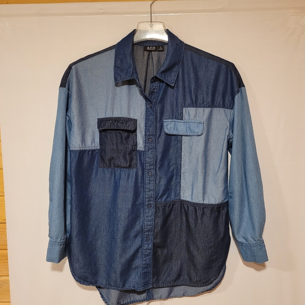 A.N.A blue patchwork shirt